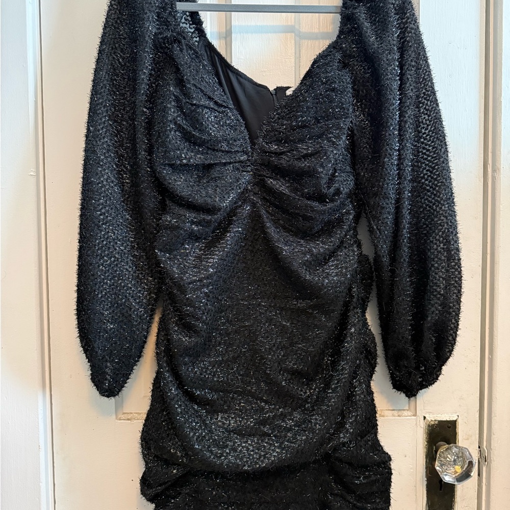 Astr Black Sparkle Ruched Long-Sleeve Party Dress